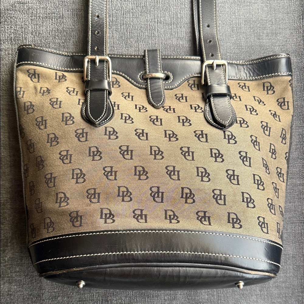 Brown & Tan Leather & Canvas Dooney & Bourke Bag